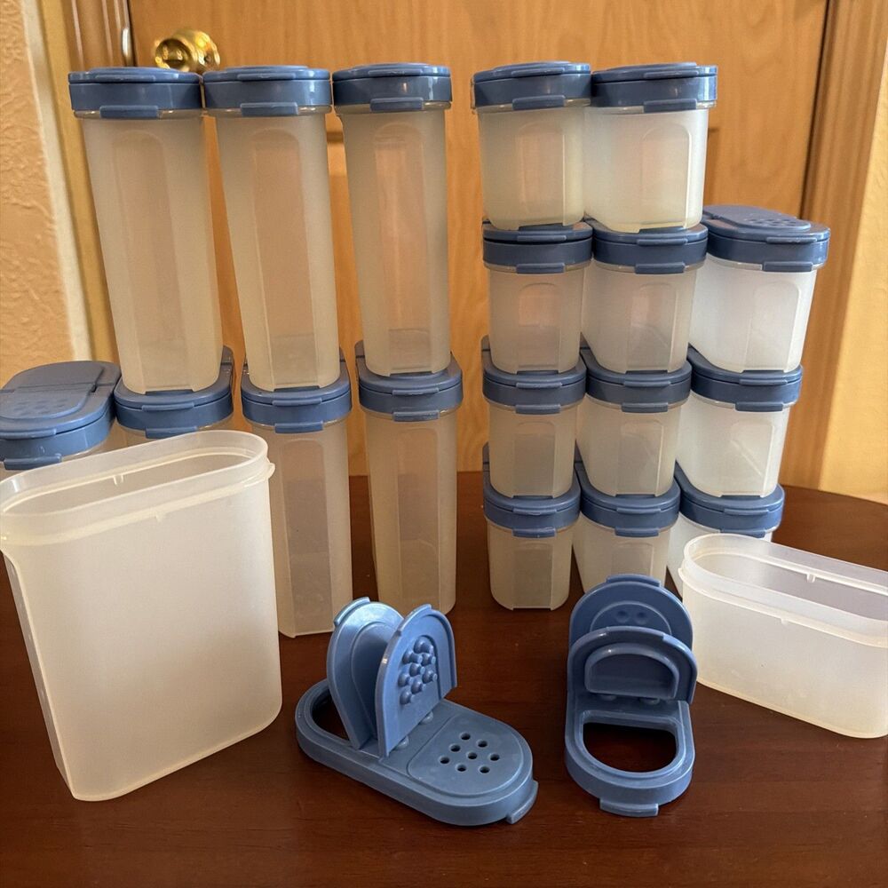 Tupperware Vintage Classic Blue Modular Mates Spice Shaker Containers Set of 20! - Picture 11 of 13